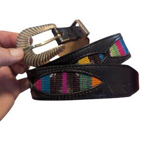 Vintage Silver Creek Leegin Belt Embroidered Leather Western Boho Rainbow